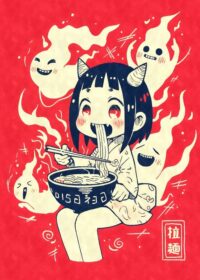 Demon Girl Eating Ramen Poster