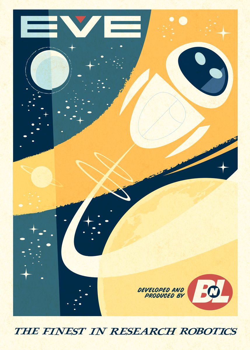 Flying Eve Retro Robotics Poster