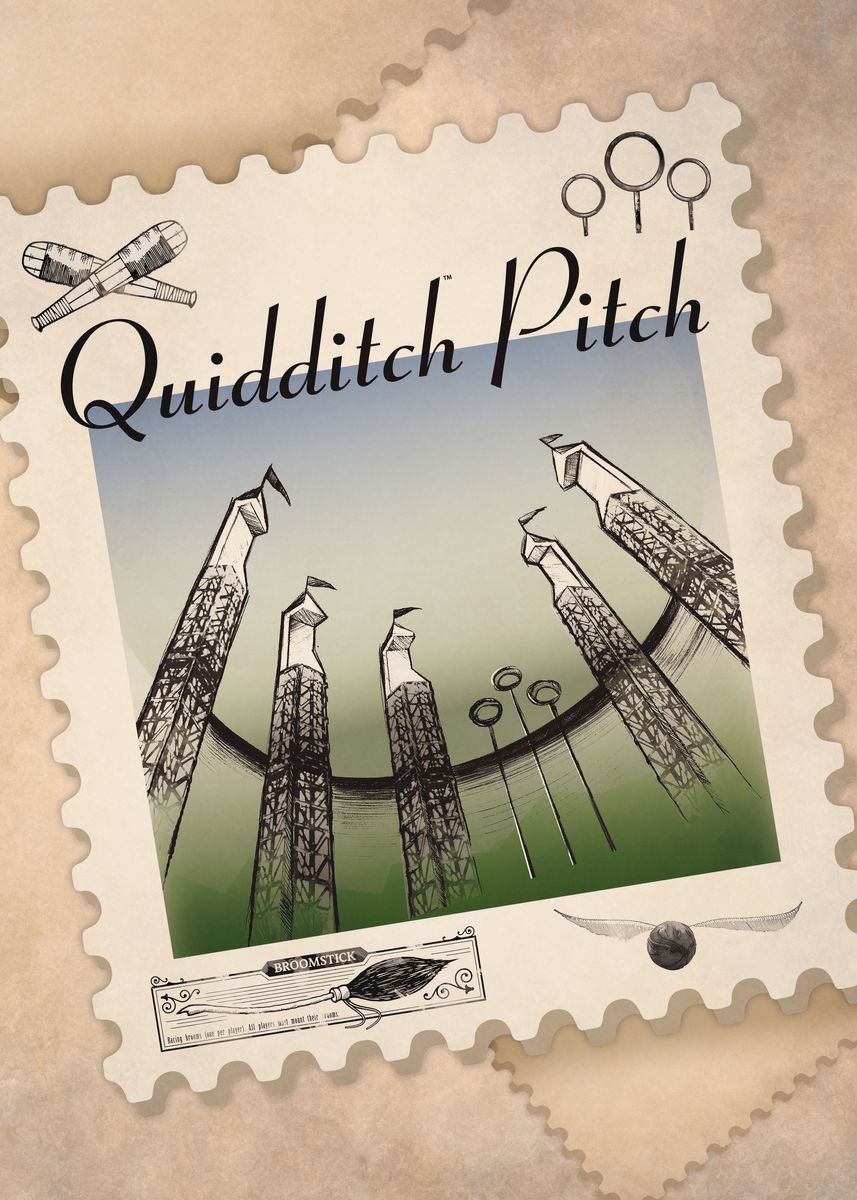 Harry Potter Quidditch Pitch Postcard Stamp Poster