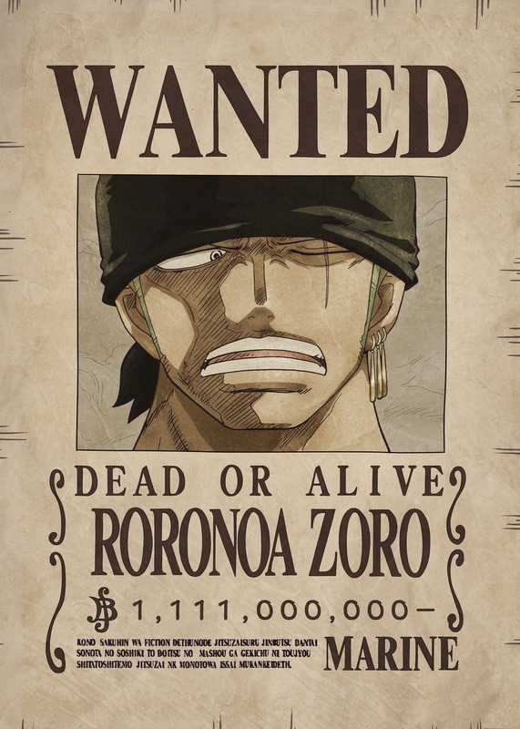 Wanted Roronoa Zoro One Piece Poster