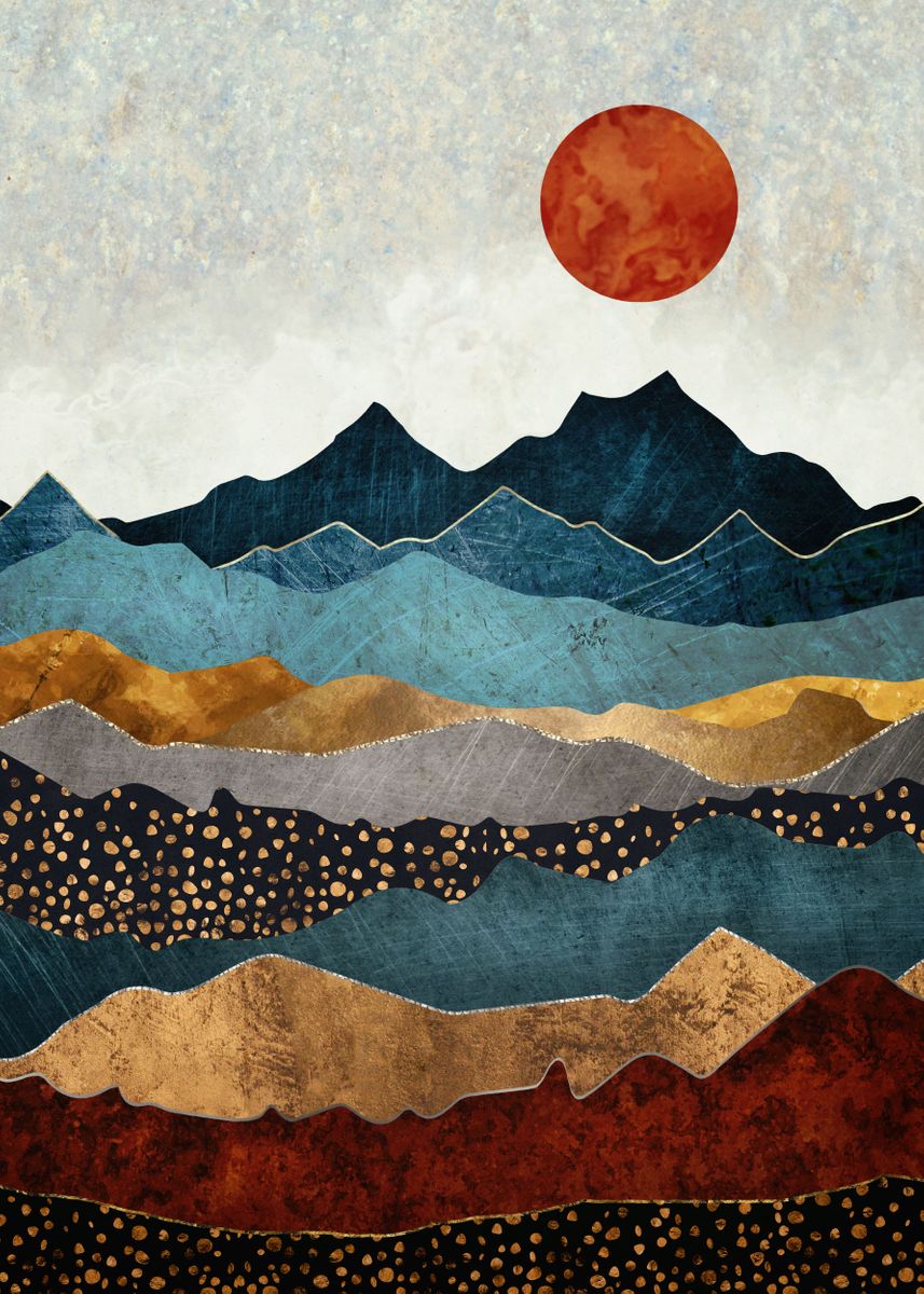 Amber Dusk Mountain Range Poster