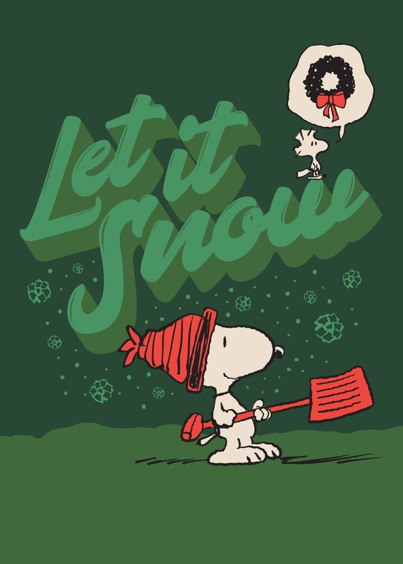 Let It Snow Green Card Peanuts Poster