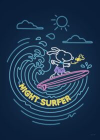 Night Surfer Peanuts Poster