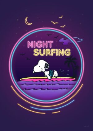 Night Surfing Peanuts Poster