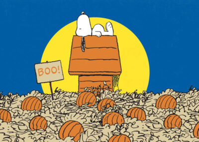 Snoopy pumpkin field peanuts poster