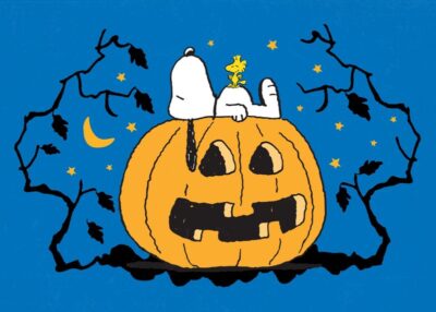 Snoopy sleeping pumpkin peanuts poster