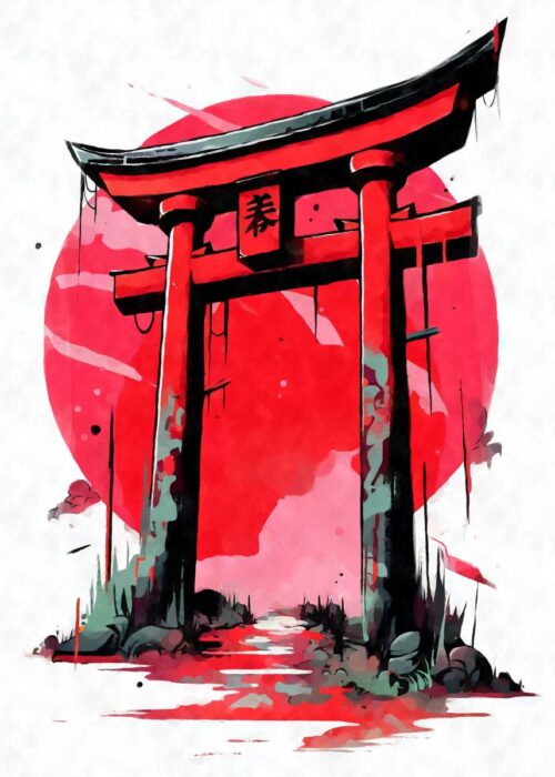 Abstract torii gate japan poster