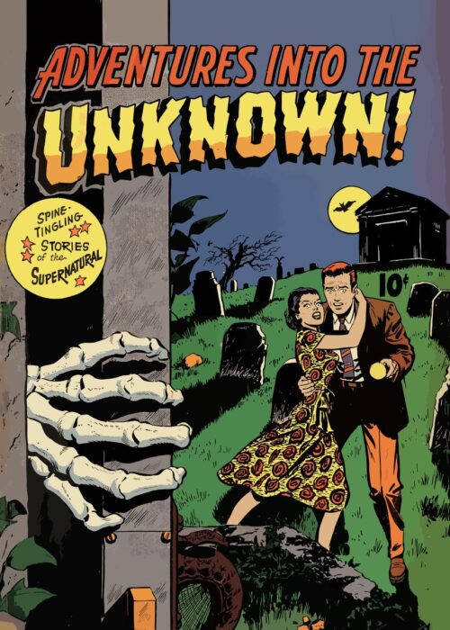 Adventure into the unknown vintage horror comic poster