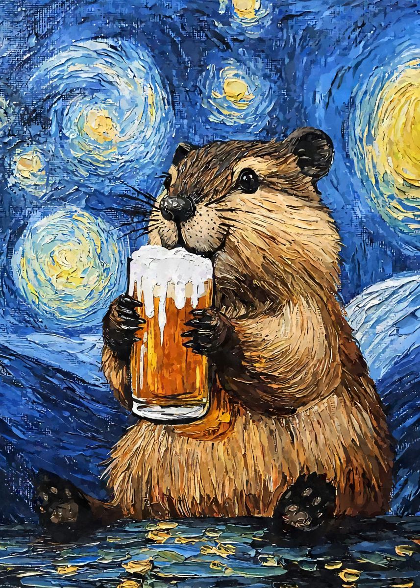 Beaver With Beer Poster