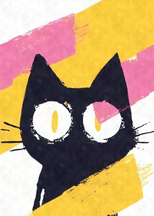 Black cat with big eyes abstract poster