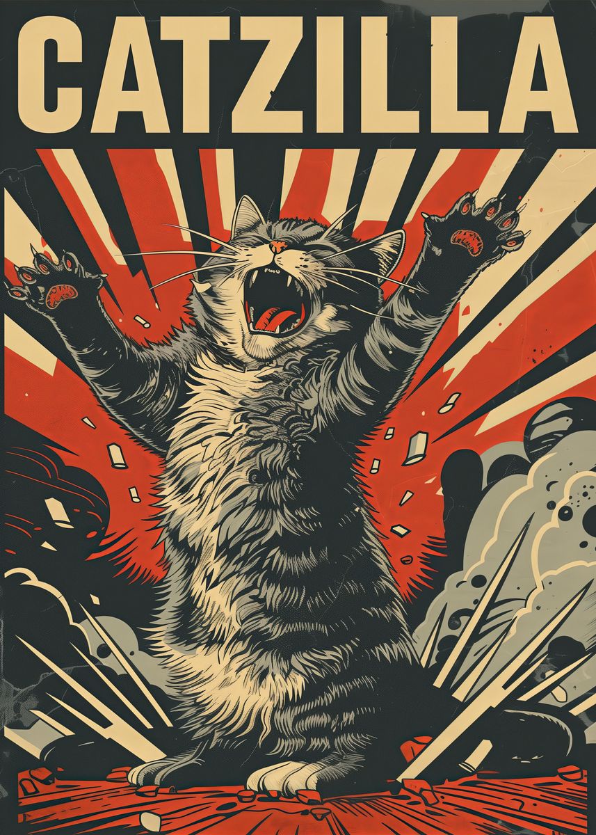 Catzilla Funny Cat Poster