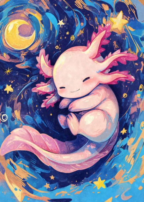 Cute axoloti sleeping poster