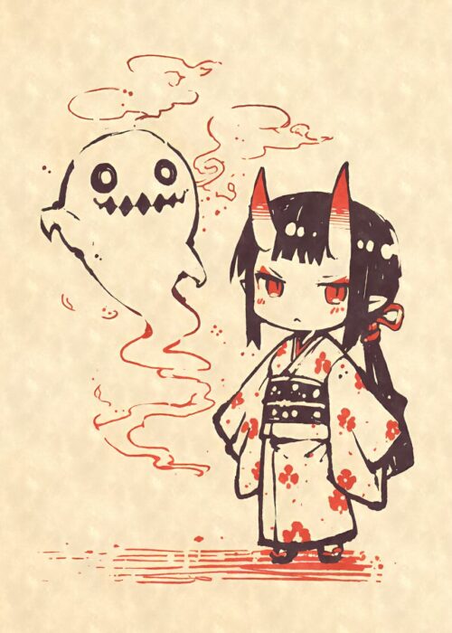 Demon girl with ghost kimono poster