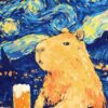 Funny Capybara Beer Starry Night Poster