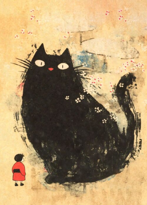 Giant neko cat yokai poster