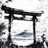 Japan Torii Gate Black Ink Poster