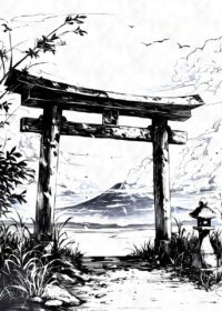 Japan Torii Gate Black Ink Poster