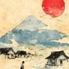 Japanese Mountain Village Landscape Poster