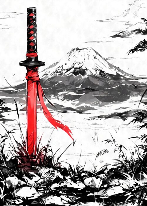 Katana samurai sword ink poster