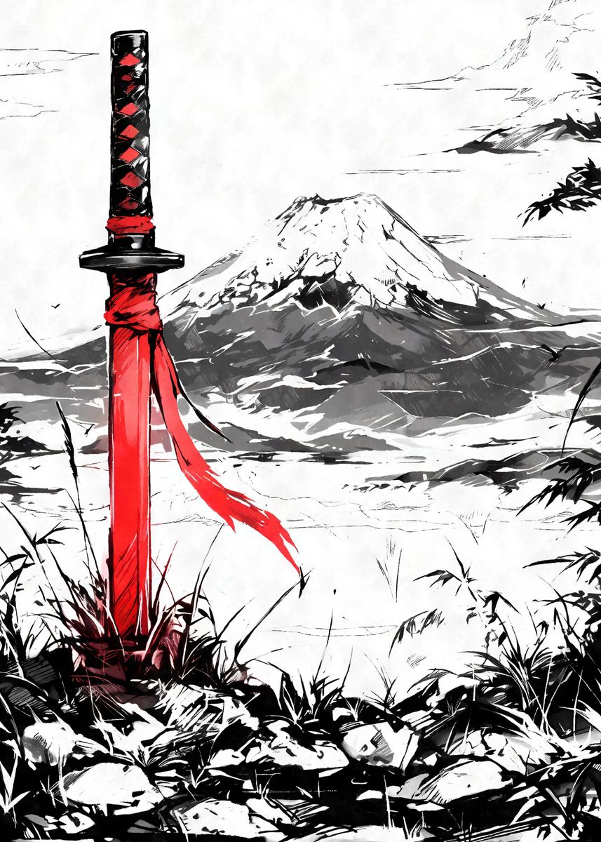 Katana Samurai Sword Ink Poster