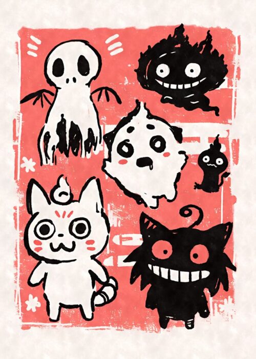 Kawaii yokaii ghosts monsters poster