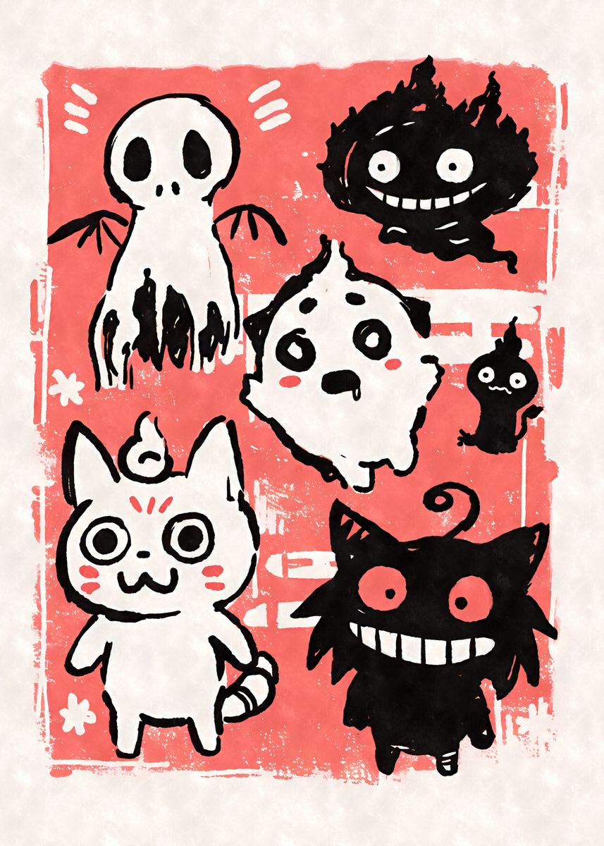 Kawaii Yokaii Ghosts Monsters Poster