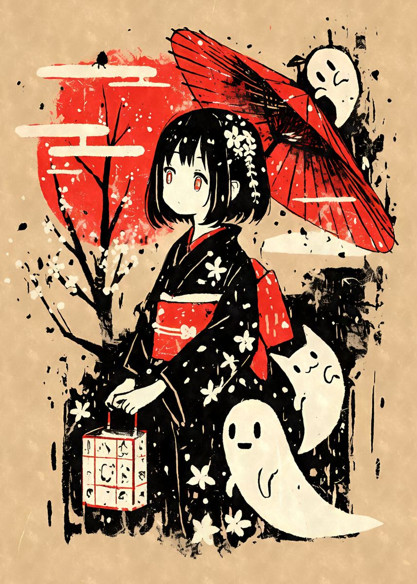 Kimono Girl Ghosts Yokai Poster