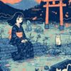 Kimono Girl Torii Lake Cats Poster