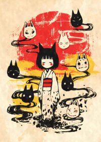 Kitsune Girl And Masks Yokai Poster