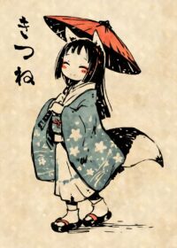 Kitsune Girl In Kimono Yokai Poster