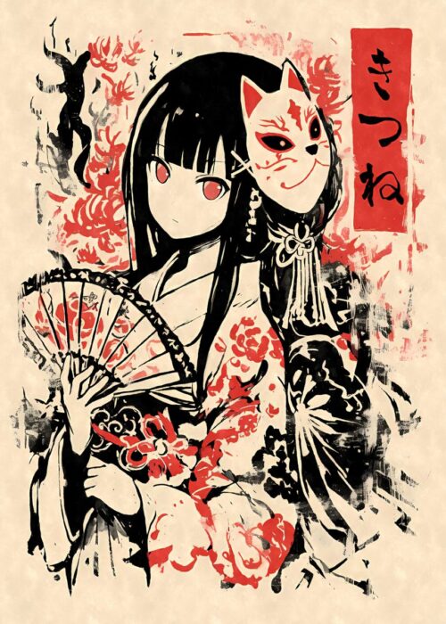 Kitsune mask geisha poster