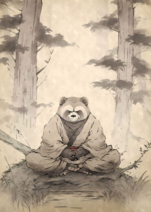 Meditating tanuki yokai poster
