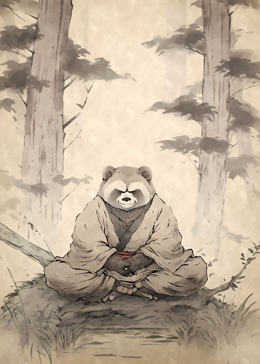 Meditating Tanuki Yokai Poster