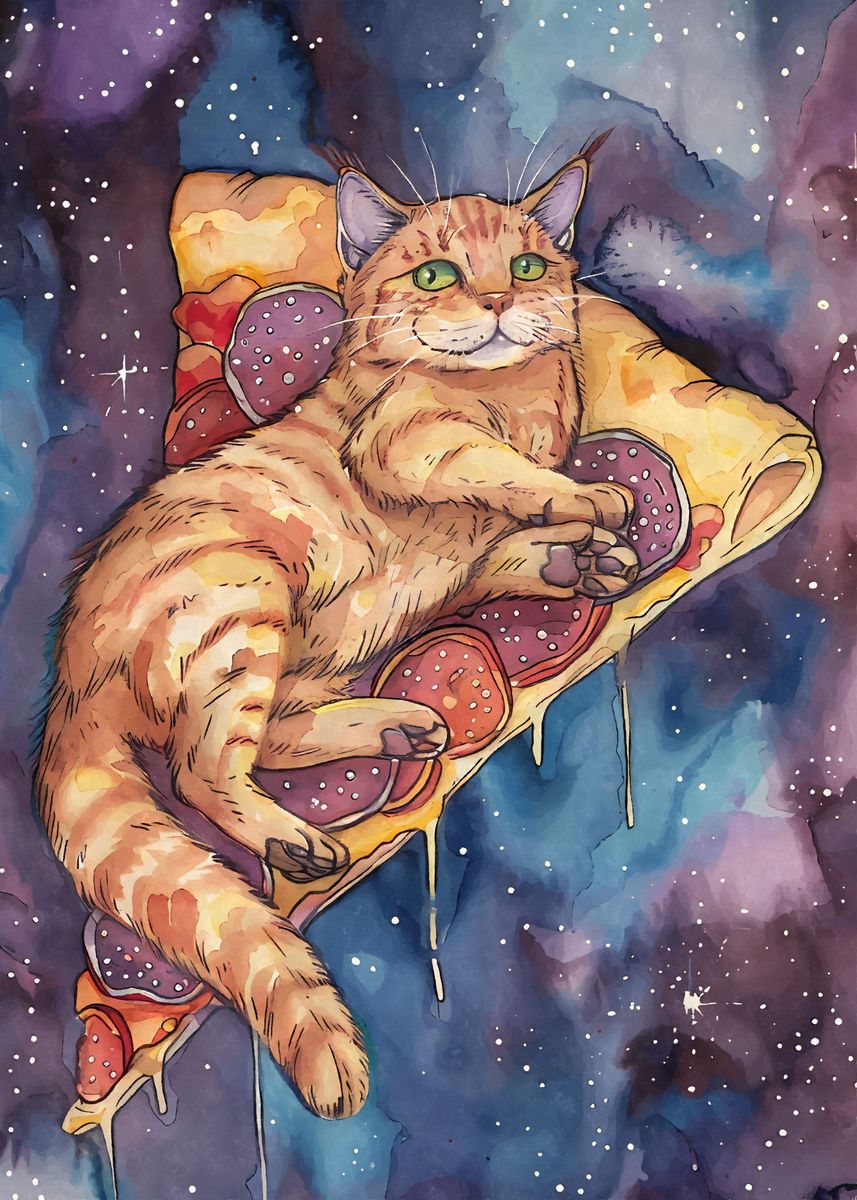 Pizza Cat In Space Galaxy Poster