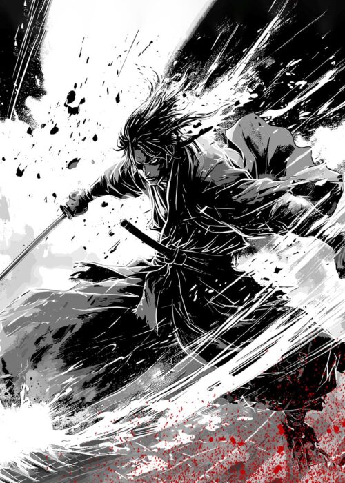Samurai anime ink poster