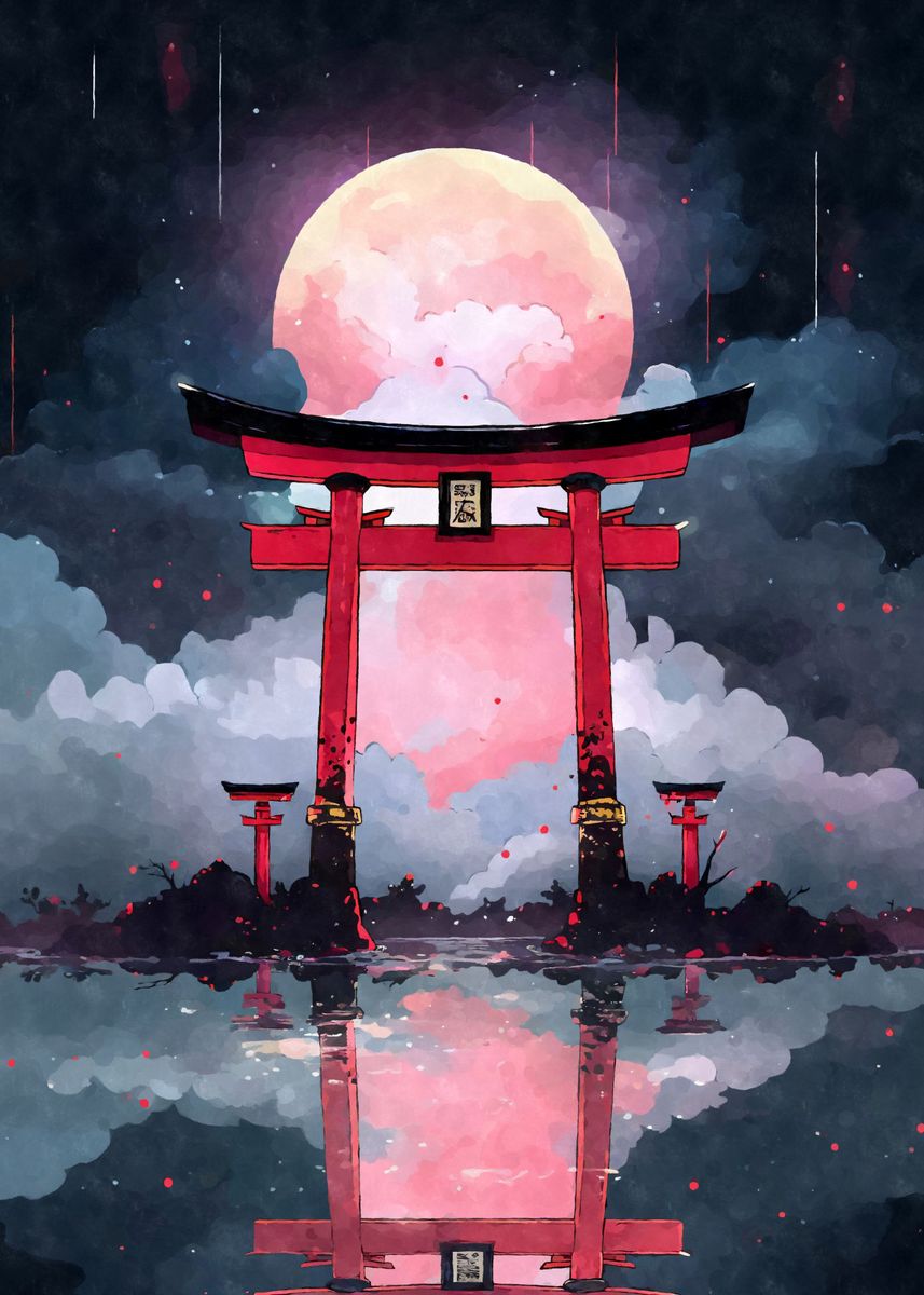 Torii Gate Full Moon Poster