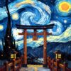 Torii Gate Starry Night Poster