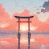 Torii Gate On Lake Japan Poster