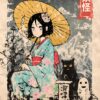 Yokai Geisha With Cat And Ghost Poster