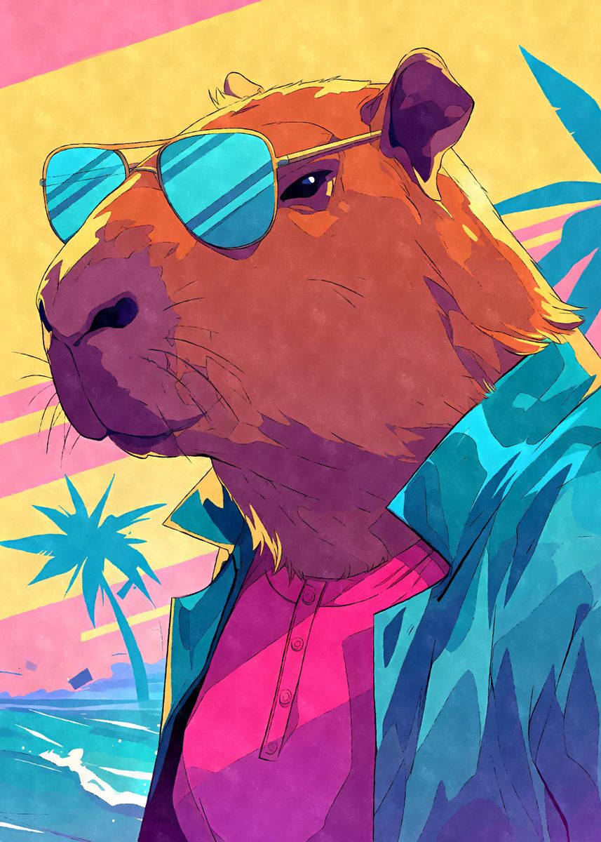 80s Capybara In Sunglasses Poster