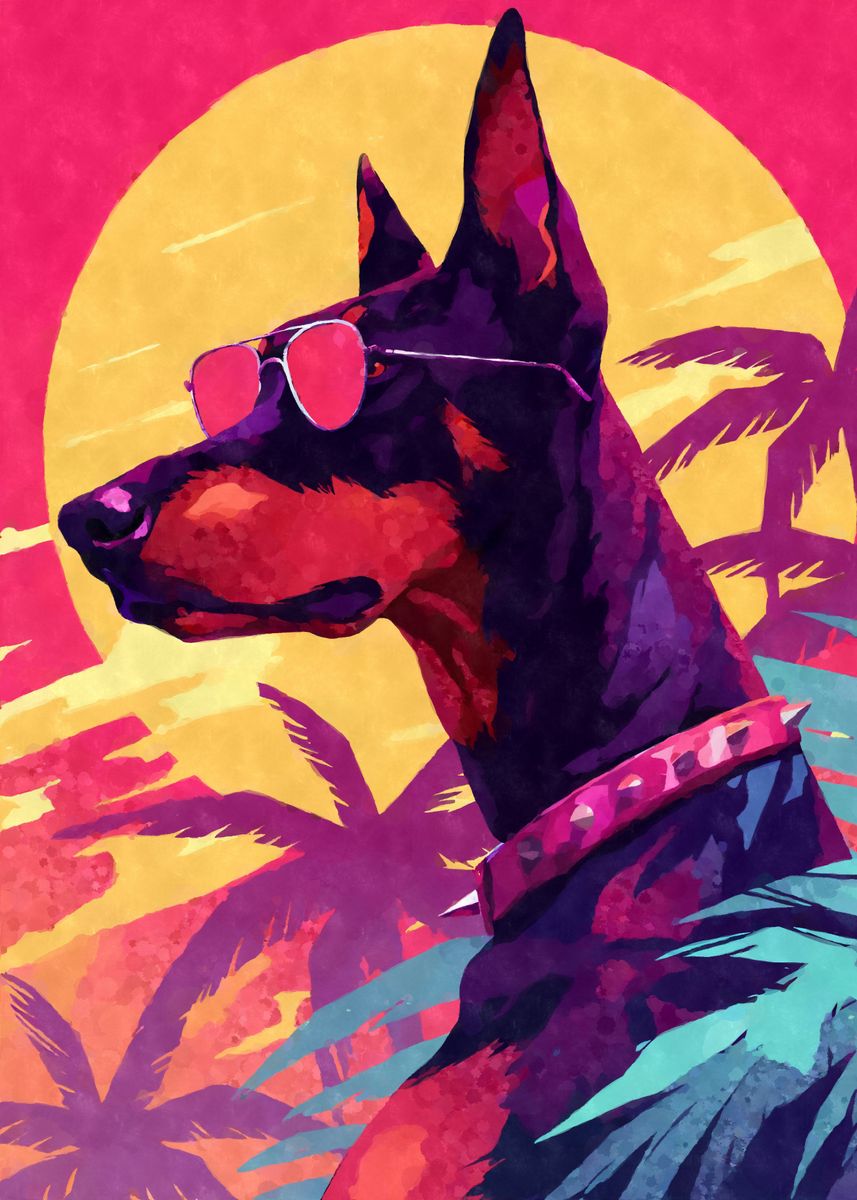 80s Retro Doberman Poster