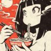 Anime Cat Girl Eating Ramen Poster