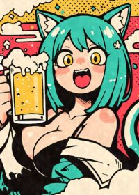 Anime Cat Girl With Beer Poster