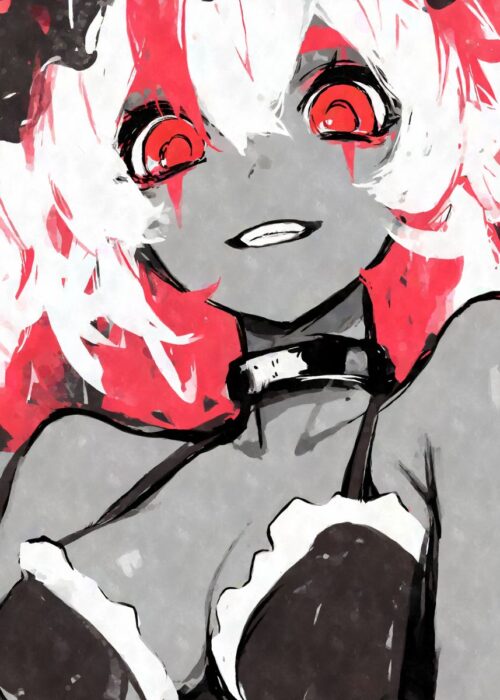 Anime clown girl with red eyes poster