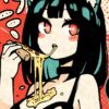 Anime Girl Eating Pizza Poster