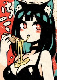 Anime Girl Eating Pizza Poster