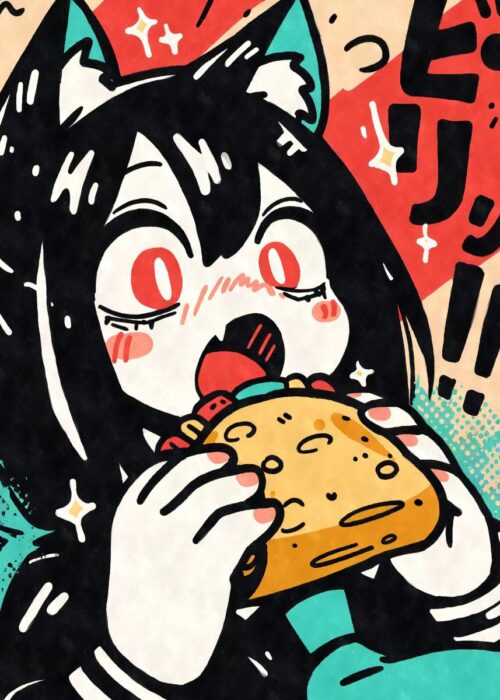Anime girl eating taco poster
