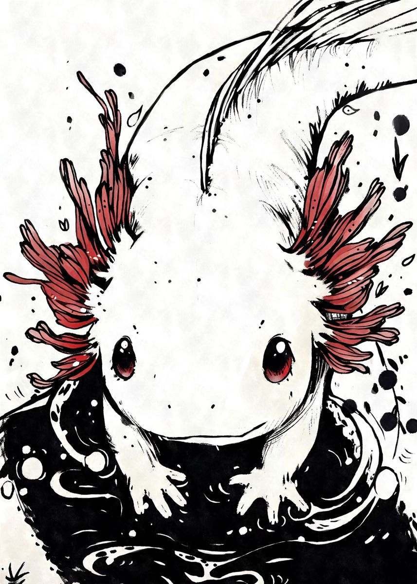 Axolotl Black Ink Poster