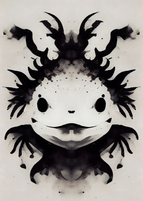 Axolotl black watercolor poster