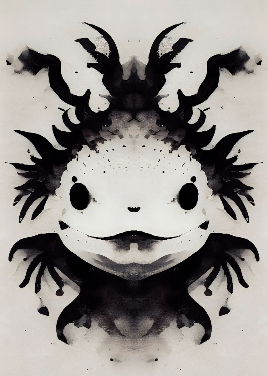 Axolotl Black Watercolor Poster